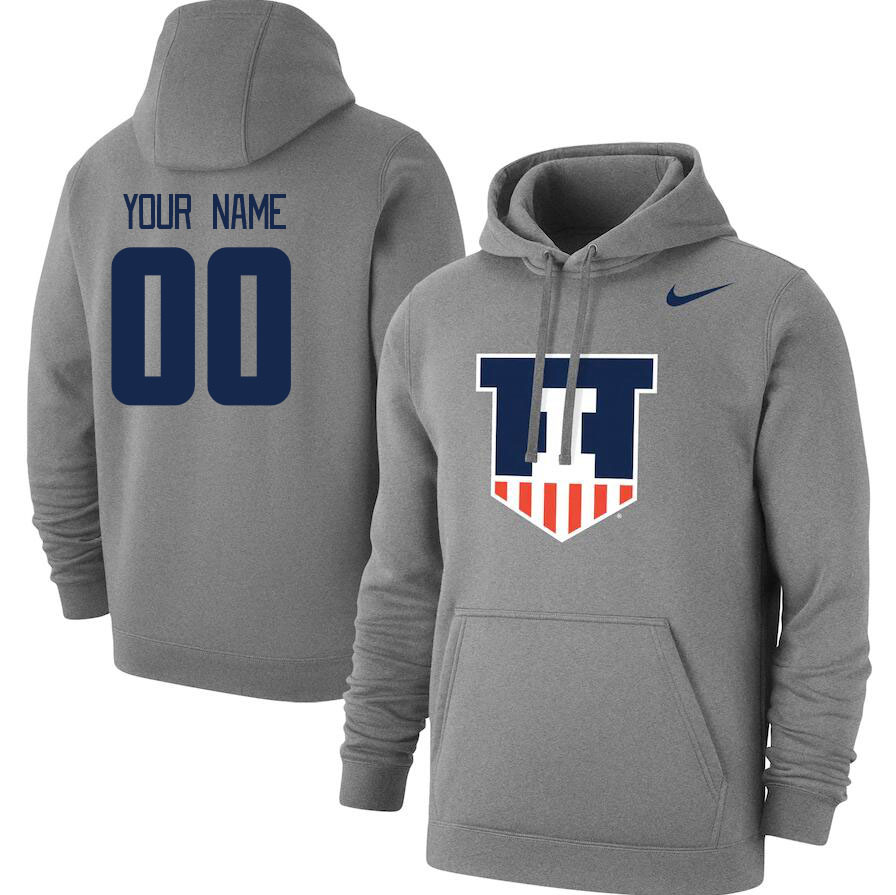 Custom Illinois Fighting Illini Name And Number College Hoodie-Gray - Click Image to Close
